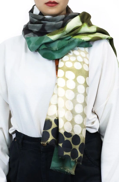 Nicoletta Rosi Reversible Dot Print Modal & Cashmere Fringe Scarf In Green