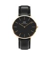 DANIEL WELLINGTON MEN'S CLASSIC SHEFFIELD BLACK LEATHER WATCH 40MM