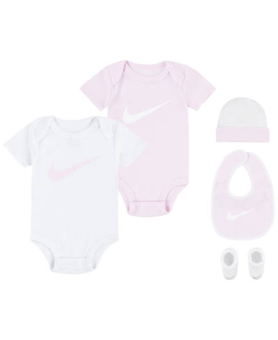 Nike Baby Boys Or Girls Neutral Swoosh Bodysuit Gift Box Set, 5-piece In Pink Foam