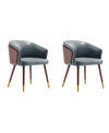Manhattan Comfort Reeva 2-piece Faux Leather Upholstered Dining Chair Set In Walnut And Graphite Gray