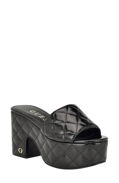 Guess Women's Yanni Quilted Platform Block Heel Mule Sandals In Black- Faux Leather