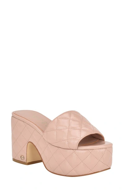 Guess Women's Yanni Quilted Platform Block Heel Sandals In Light Natural - Faux Leather