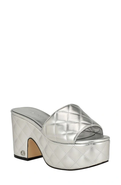 Guess Yanni Platform Slide Sandal In Silver - Manmade