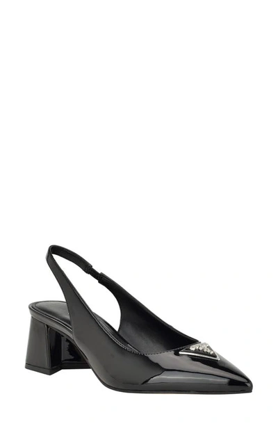 Guess Women's Zanda Pointed Toe Block Heel Slingbacks In Black Patent