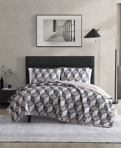 KENNETH COLE NEW YORK GRIDWORK REVERSIBLE 3 PIECE QUILT SET, KING