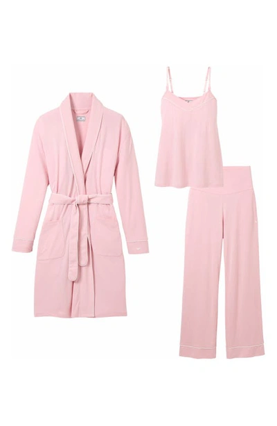 Petite Plume The Cozy Maternity Tank, Pants & Robe Set In Pink