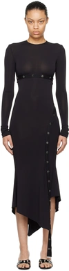 Attico Asymmetric Dress With Snap Buttons In 100 Black