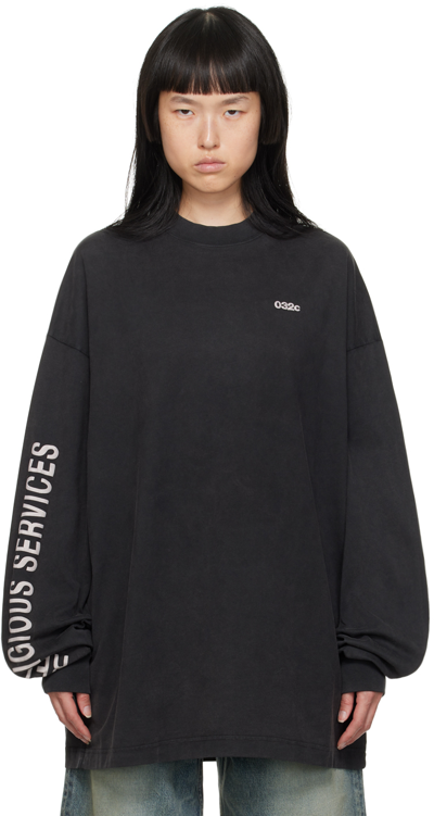 032c Ssense Xx Black Long Sleeve 'religious Services' T-shirt In Faded Black