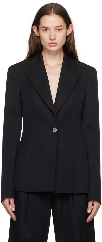 Attico Single Breasted Stretch Virgin Wool Gabardine Blazer In Black