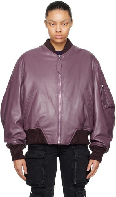 Attico Anja Leather Bomber Jacket In Purple