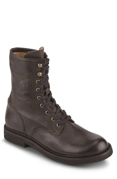 Frye Dean Combat Boot In Chocolate - Waxed Velour