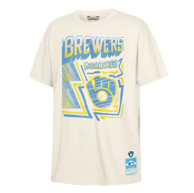 Mitchell & Ness Kids' Youth Cream Milwaukee Brewers Cooperstown Collection Sketch T-shirt