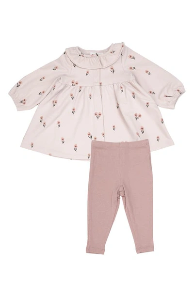 Angel Dear Babies' Ruffle Collar Long Sleeve Cotton Dress & Leggings Set In Pink