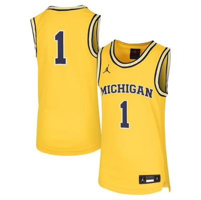 Jordan Brand Kids' Youth  #1 Maize Michigan Wolverines Team Replica Basketball Jersey