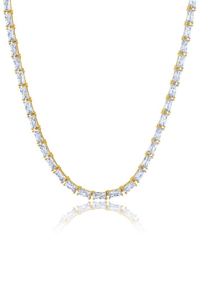 Crislu Baguette Cut Cubic Zirconia Tennis Necklace In Gold