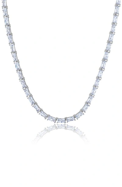 Crislu Baguette Cut Cubic Zirconia Tennis Necklace In Metallic