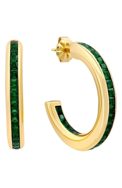 Crislu Cubic Zirconia Hoop Earrings In Emerald