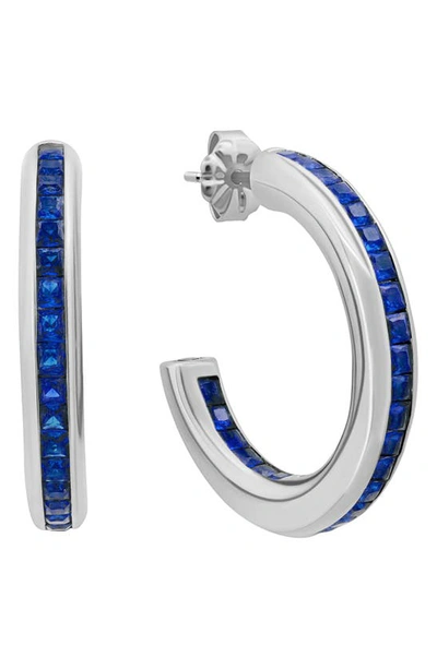 Crislu Cubic Zirconia Hoop Earrings In Sapphire
