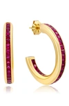 Crislu Cubic Zirconia Hoop Earrings In Ruby