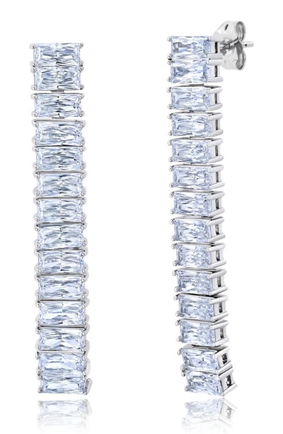 Crislu Cubic Zirconia Linear Drop Earrings In Silver