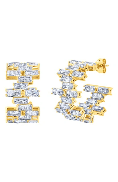 Crislu Baguette Cut Cubic Zirconia Huggie Hoop Earrings In Gold