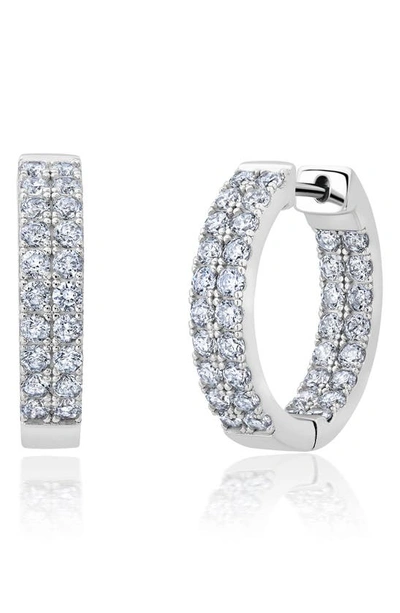 Crislu Double Row Cubic Zirconia Inside Out Huggie Hoop Earrings In Platinum