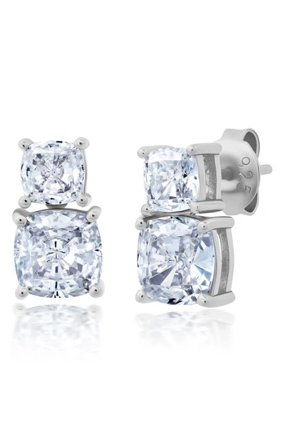 Crislu Cushion Cubic Zirc Stud Earrings In Silver