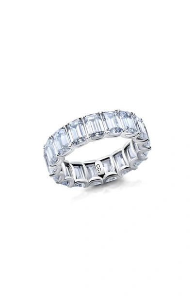 Crislu Emerald Cut Eternity Band Ring In Silver