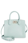 Ferragamo Studio Box Mini Leather Top Handle Bag In Argento/silver