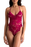 In Bloom By Jonquil Roman Lace Thong Teddy In Raspberry