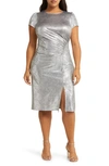 VINCE CAMUTO METALLIC RUCHED PUFF SLEEVE DRESS