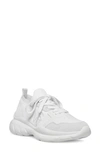 Stuart Weitzman 5050 Stretch Knit Chunky Runner Sneakers In White Leather