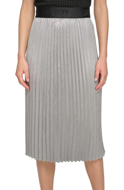 Dkny Patterned-jacquard Pleated Midi Skirt In Silver