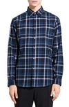 Theory Irving Shirt In Plaid Twill Flannel In Blueberry Multi - Rtp