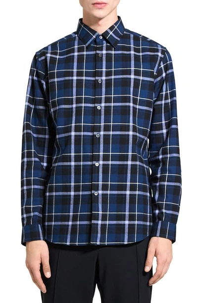 Theory Irving Shirt In Plaid Twill Flannel In Blueberry