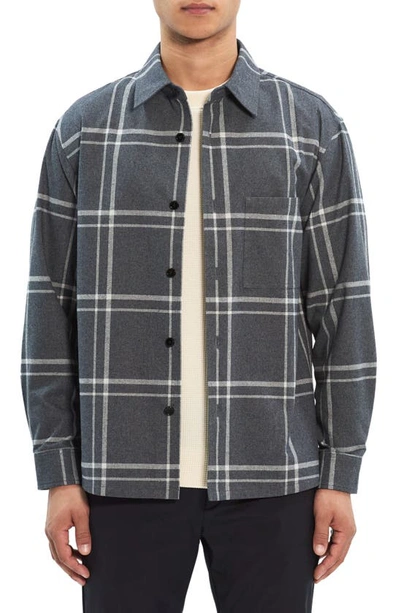 Theory Clyfford Oversize Button-up Shirt Jacket In Medium Grey Melange - Bv6