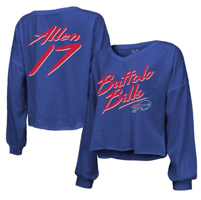 Majestic Threads Josh Allen Royal Buffalo Bills Name & Number Off-shoulder Script Cropped Long Sleev