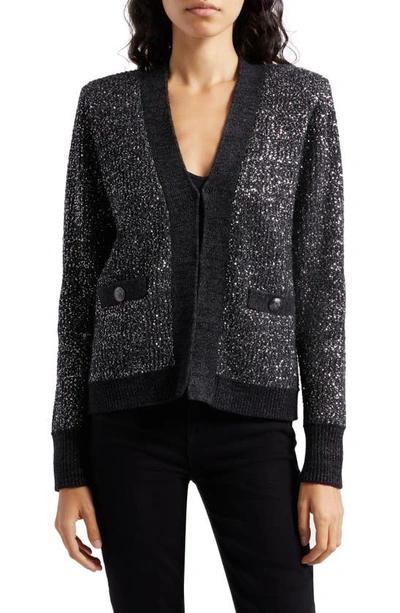 L Agence Jinny Sequin Cardigan In Black/charcoal