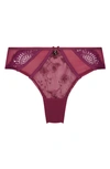 Hunkemoller Sia Embroidered Mesh Brazilian Panties In Magenta Purple