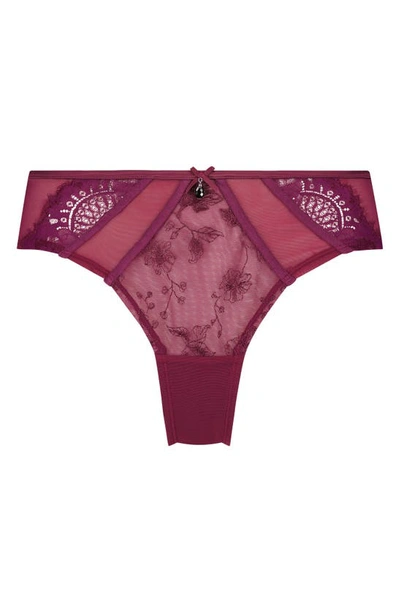 Hunkemoller Sia Embroidered Mesh Brazilian Panties In Magenta Purple