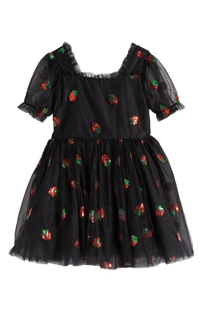 Lola & The Boys Kids' Sequin Strawberry Fit & Flare Dress In Black