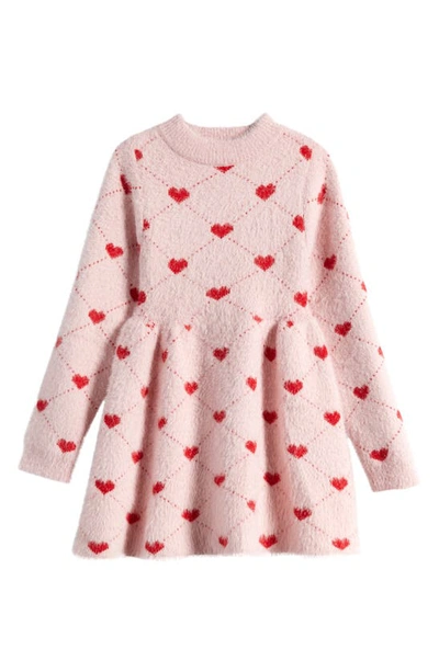 Lola & The Boys Kids' Sweetheart Long Sleeve Sweater Dress In Pink
