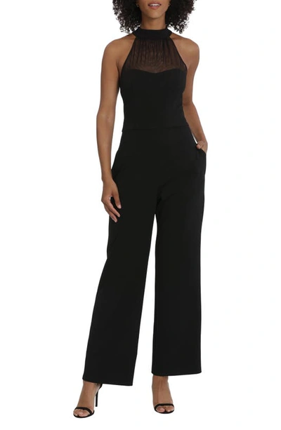 MAGGY LONDON ILLUSION MESH DETAIL SLEEVELESS JUMPSUIT