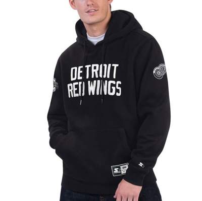 Starter Black Detroit Red Wings Hat Trick Pullover Hoodie