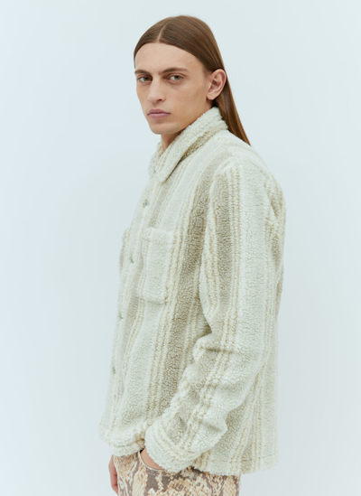 Stussy Stripe Sherpa Teddy Shirt In White