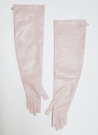Rick Owens Long Leather Gloves In Pink