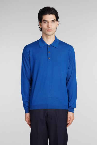 Low Brand Long-sleeved Merino Polo Shirt In Blue