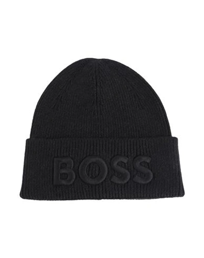 Hugo Boss Boss Man Hat Midnight Blue Size Onesize Cotton, Wool In Black