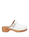Re/done 70s Classic Womens Leather Buckle Clogs In White