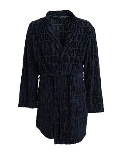 Emporio Armani Man Dressing Gown Or Bathrobe Midnight Blue Size M/l Cotton, Polyester